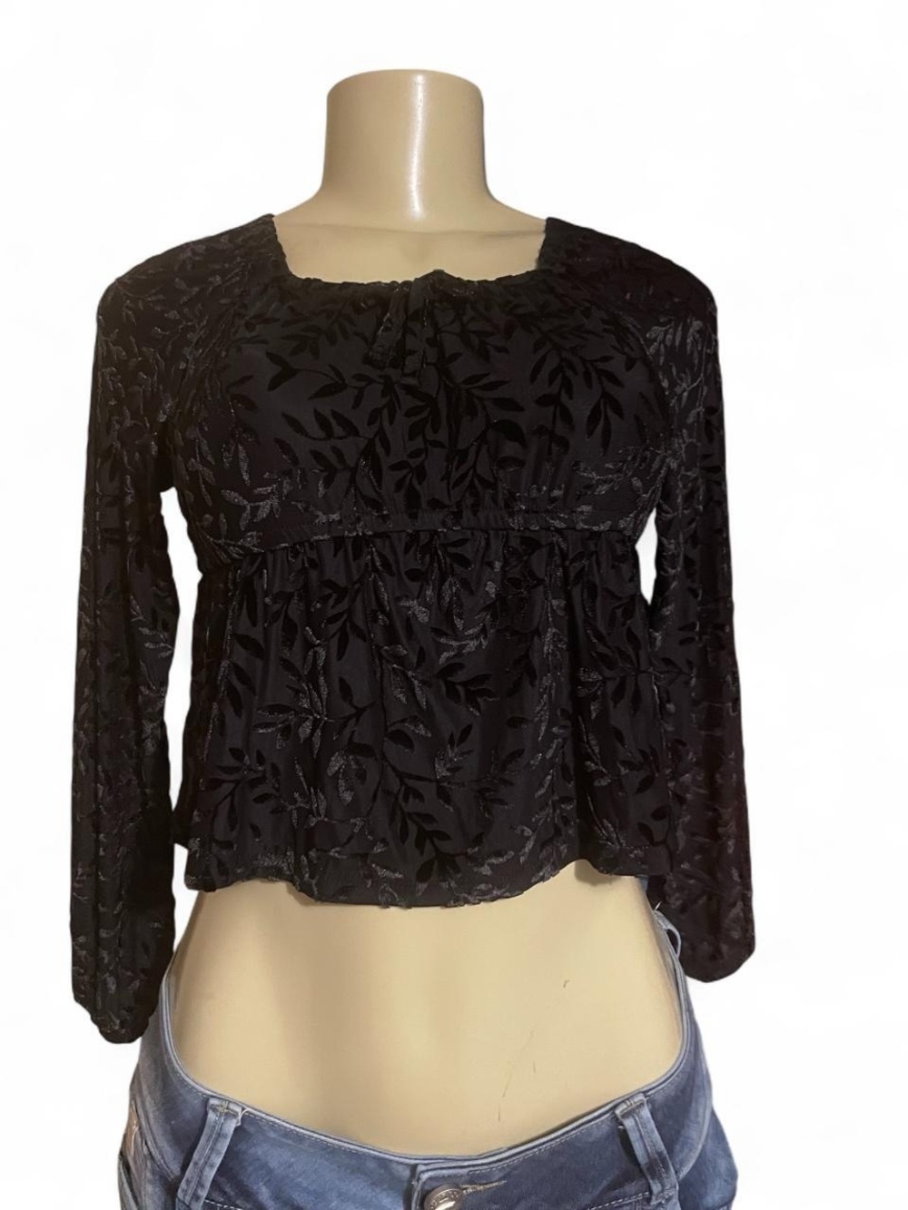 Belle Du Jour Black Long Sleeve Peasant Top